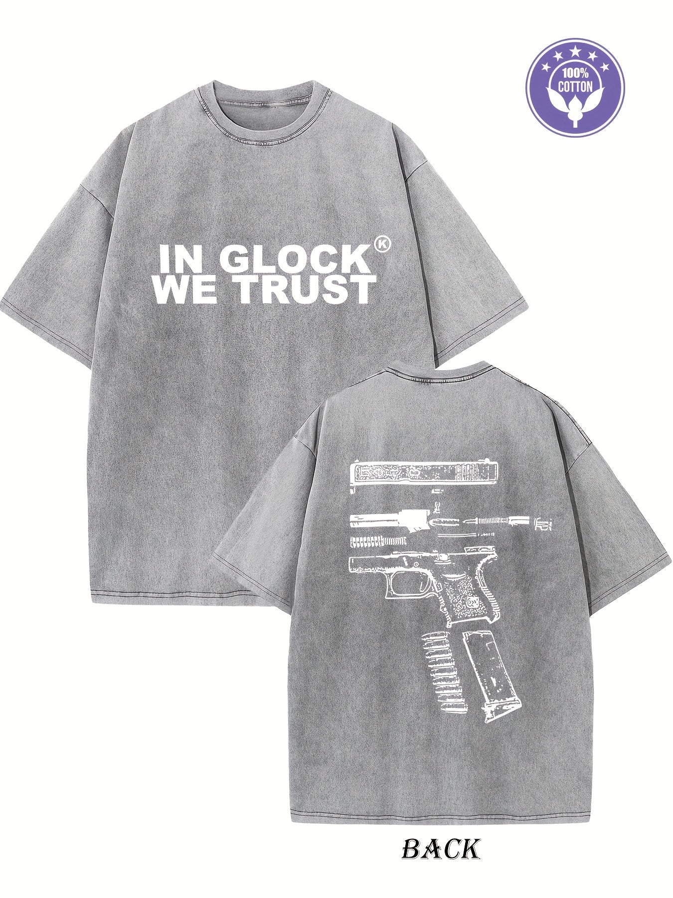 IN GLOCK WE TRUST Graphic Print Heavyweight Basic T-shirt Cotton + FREE CAMOUFLAGE CAP [LAST UNITS AVAILABLE]